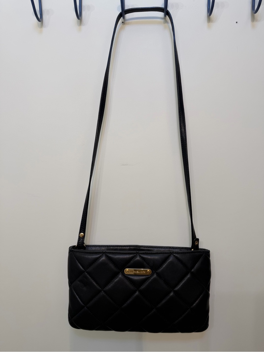 Michael Kors Black Quilted Crossbody with Gold Plaque